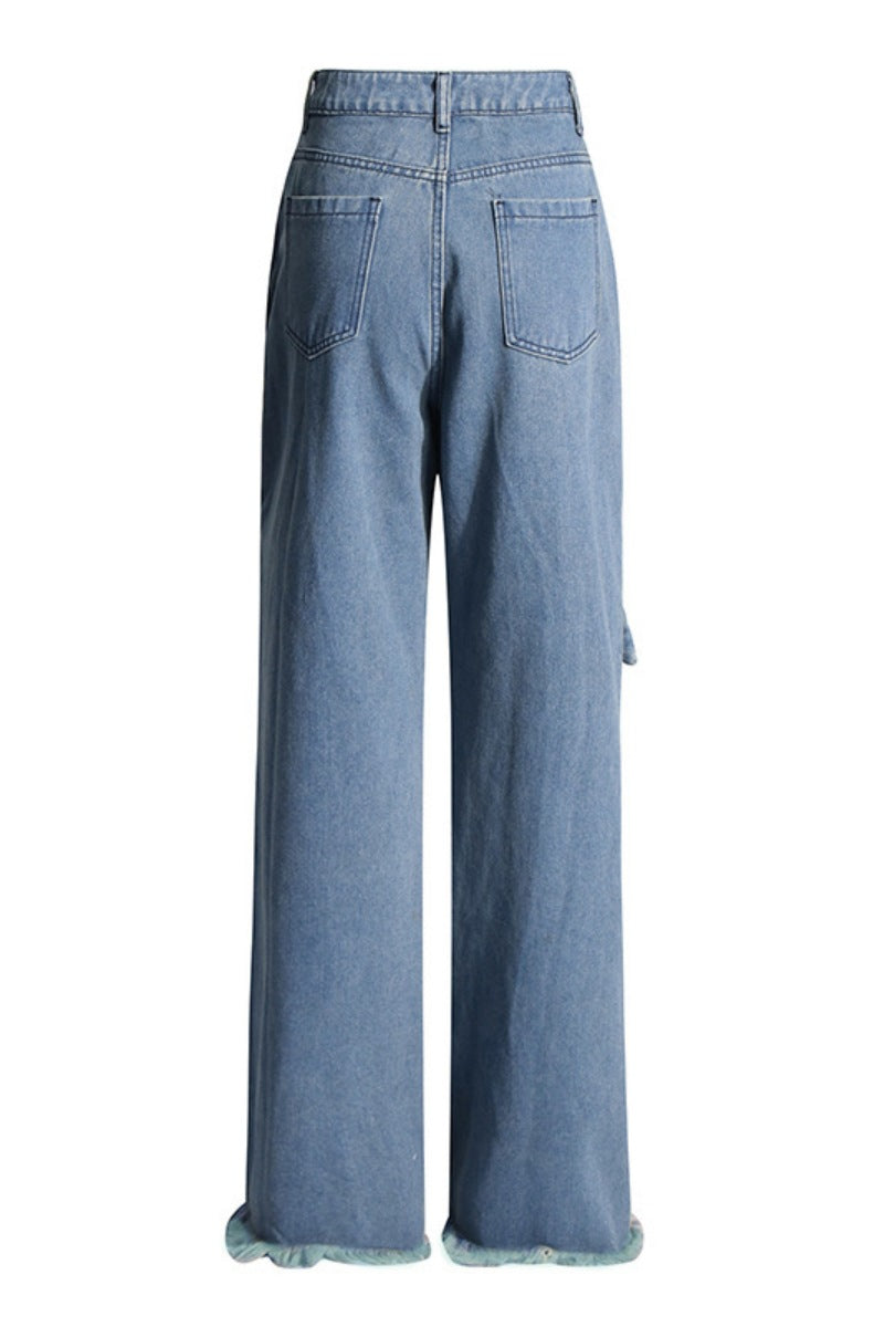 Vaqueros rectos de cintura media con parches de color liso informales