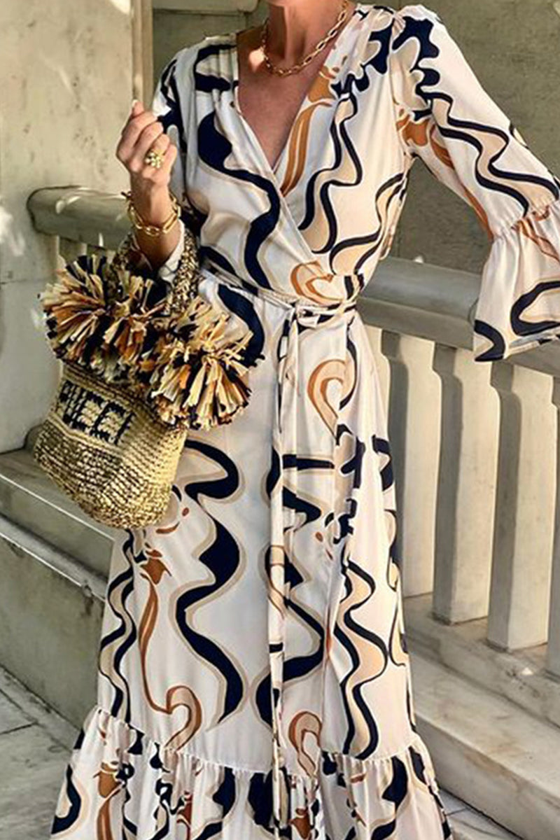 Trajes de una pieza informales de diario con estampado geométrico, cordones y escote en U en contraste