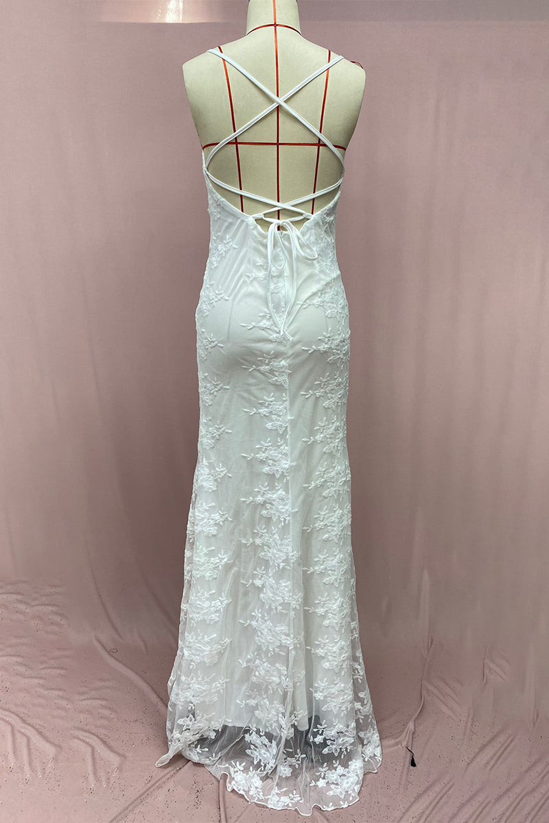 Vestidos de noche sexys de encaje de color sólido sin espalda y cuello en V (3 colores)