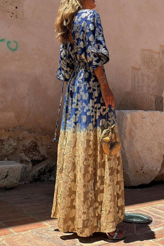 Mono holgado informal de cuello en V con estampado degradado y estampado bronceado para uso diario