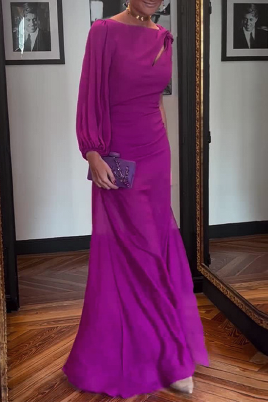 Vestidos de noche de celebridades con cuello redondo irregular y patchwork en color liso