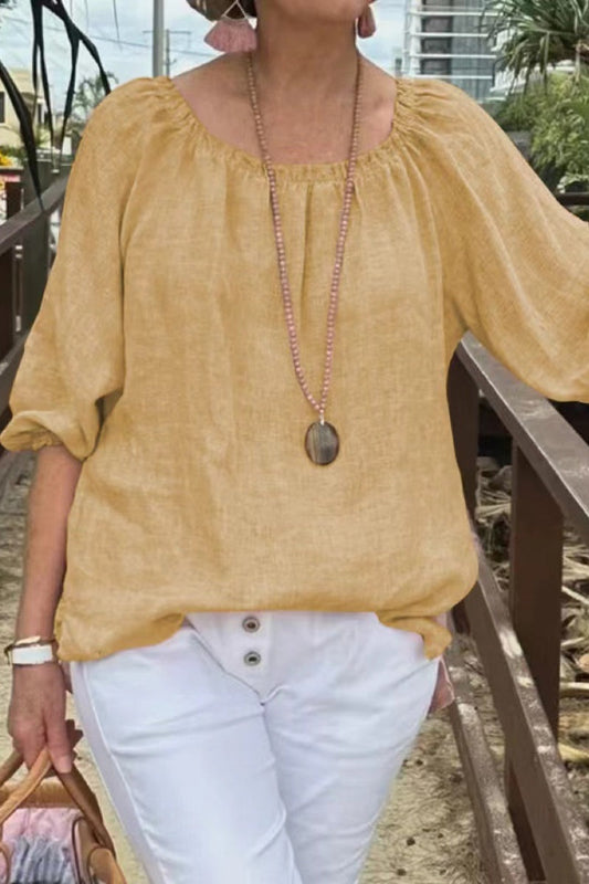 Tops casuales básicos de color sólido con cuello redondo (9 colores)