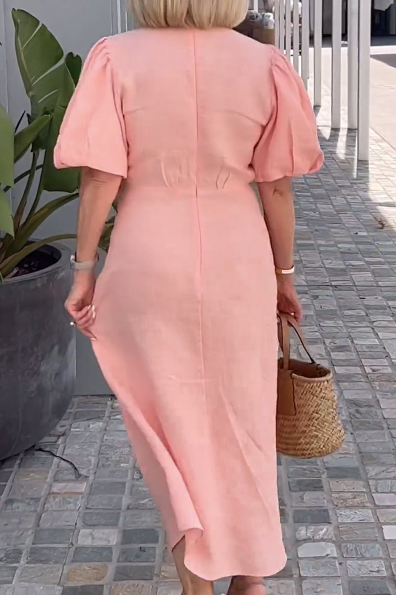 Vestido informal de diario con cuello en V, manga corta y cordones (7 colores)