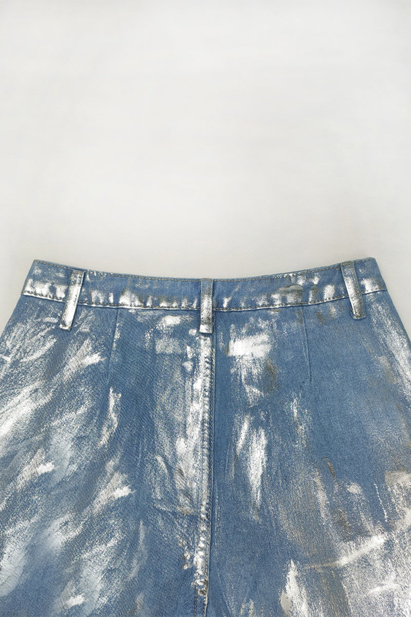 Vaqueros holgados de cintura alta con bolsillos, lentejuelas y estampado degradado de estilo informal de calle