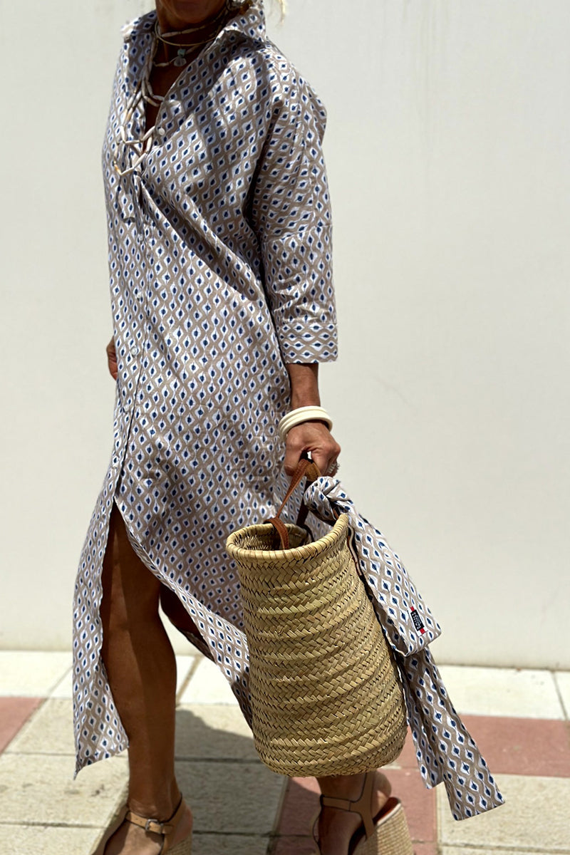 Vestido camisero informal con estampado de rayas a cuadros, botones y cinturón, cuello vuelto (5 colores)