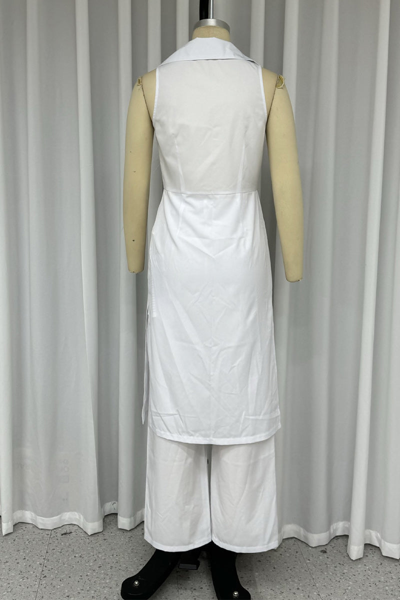 Conjunto informal de dos piezas con cuello vuelto, sin mangas y bolsillo con abertura para uso diario