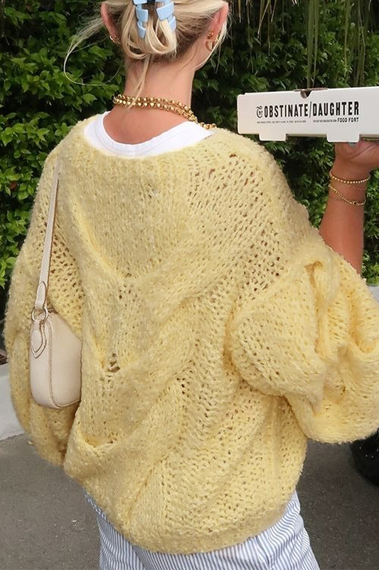 Suéteres casuales de cuello redondo con tejido de color sólido