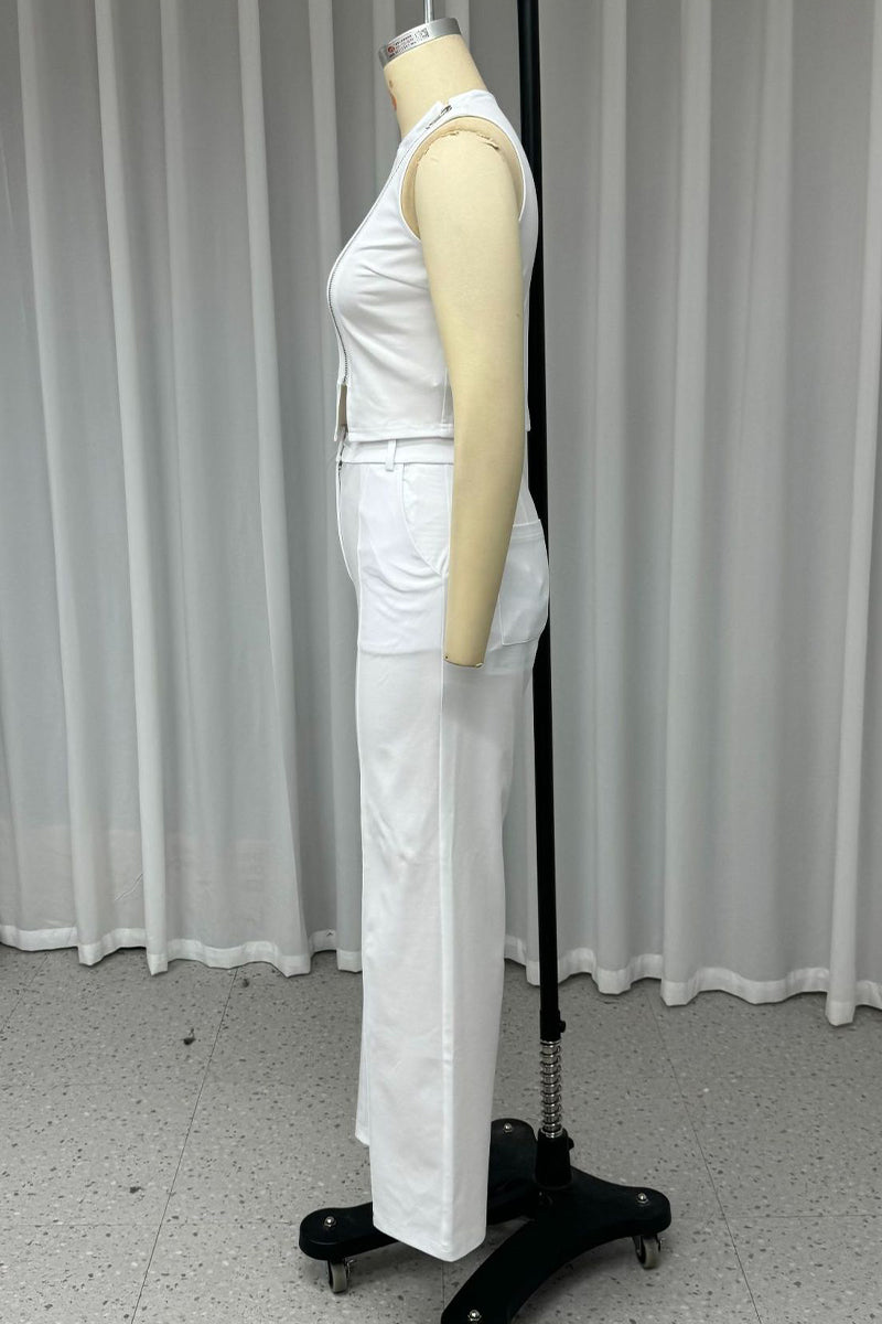 Conjunto informal de dos piezas con cuello redondo, sin mangas y bolsillo con cremallera para la calle