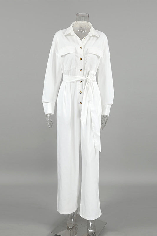 Monos holgados informales de calle con cordones y botones con cuello vuelto