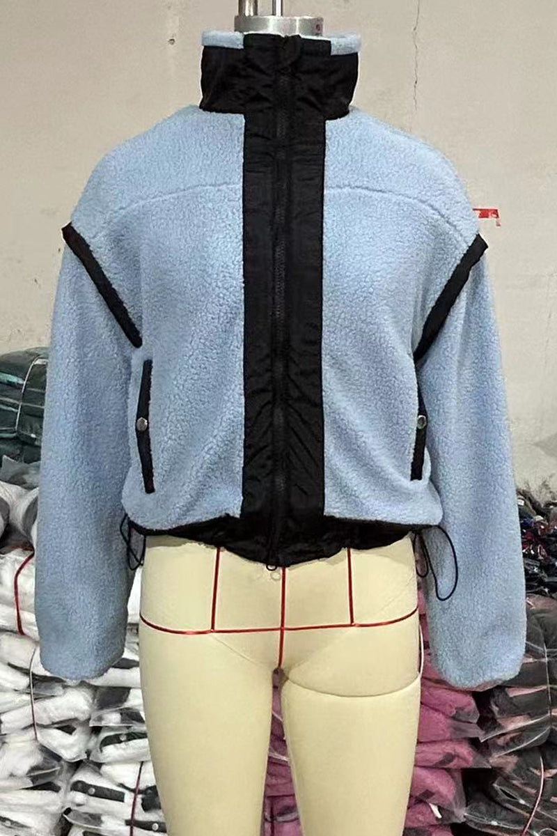 Prendas de abrigo informales con cuello mandarín en contraste y cremallera de patchwork (5 colores)