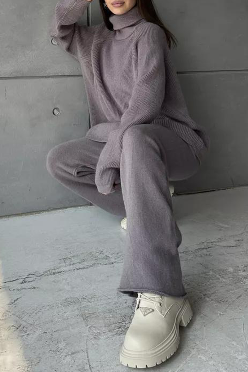 Conjunto informal de dos piezas con cuello con cremallera y manga larga para uso diario (6 colores)