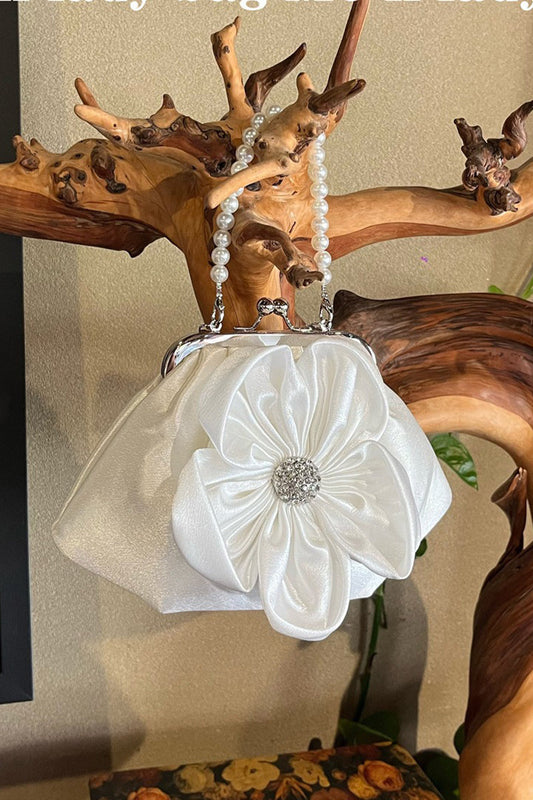 Elegant Solid Color Patchwork Pearls Decor Ruched Bags