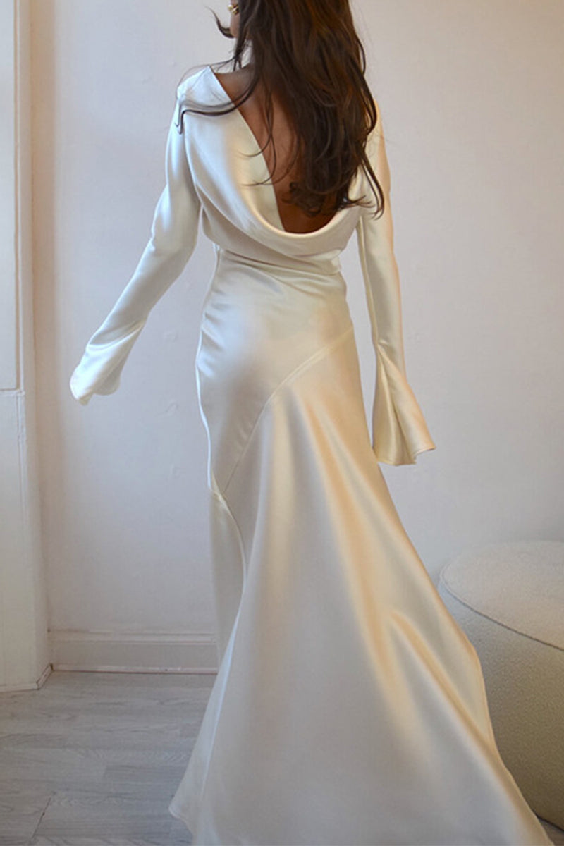 Vestidos largos sexys con escote redondo y abertura en la espalda (4 colores)