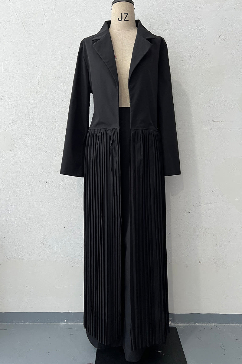 Conjunto informal de dos piezas con cuello vuelto, plisado y manga larga (4 colores)