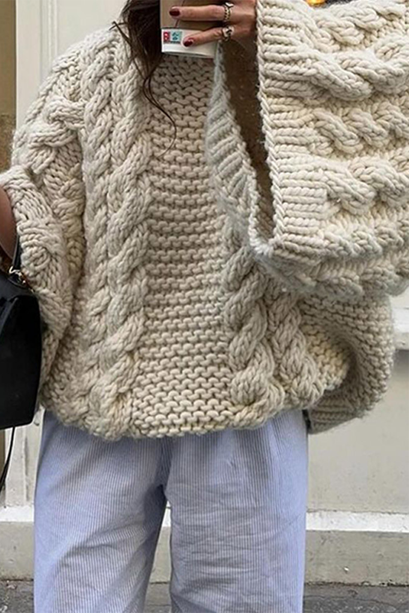 Suéteres casuales de cuello redondo con tejido liso (3 colores)