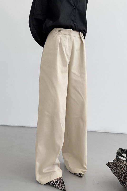 Casual Pocket Buttons Loose High Waist Wide Leg Bottoms