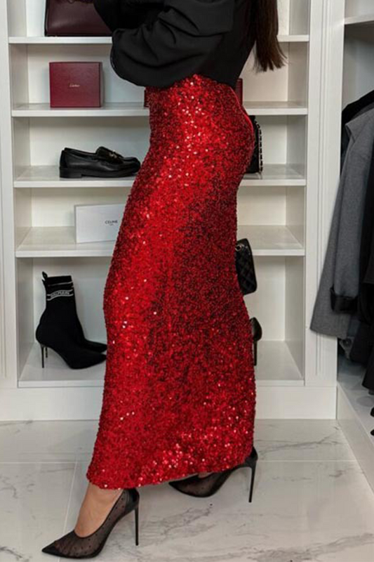 Elegant Sequins Regular High Waist Solid Color Bottoms(3 Colors)