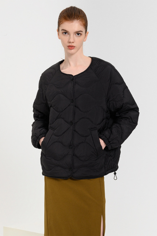 Casual Pocket Buttons White duck down O Neck Outerwear(Down content 86%~90%)(3 Colors)