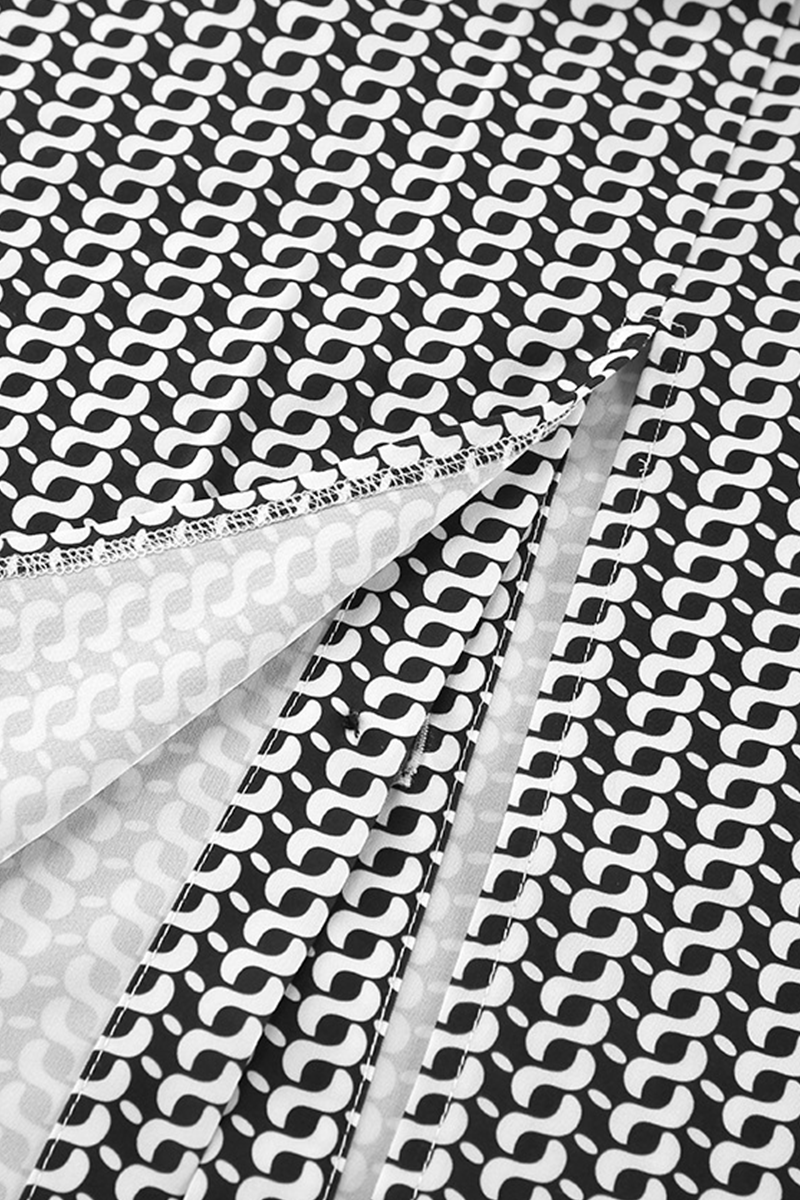 Conjunto de dos piezas con cuello vuelto, manga larga, estampado geométrico informal, patchwork, abertura y contraste