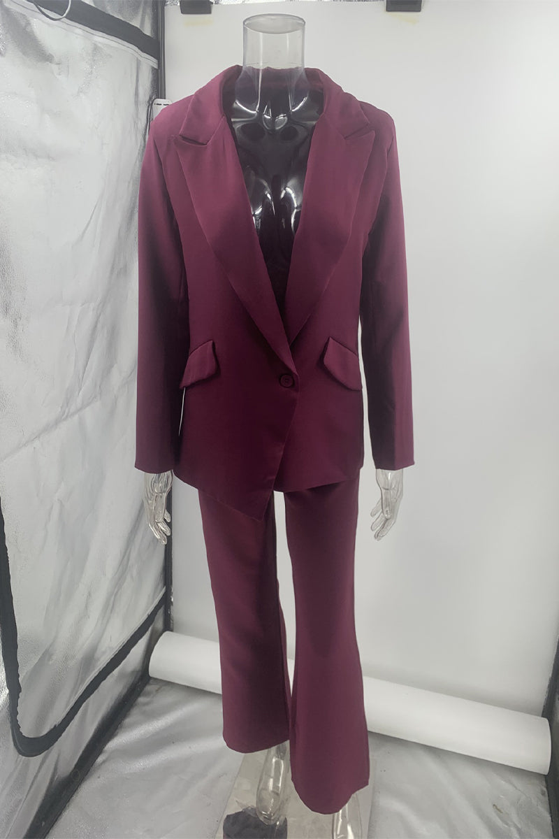 Conjunto informal de dos piezas con botones y cuello vuelto, manga larga (sin diseño interior) (5 colores)