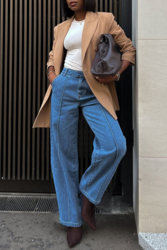 Vaqueros básicos casuales de cintura alta y corte regular