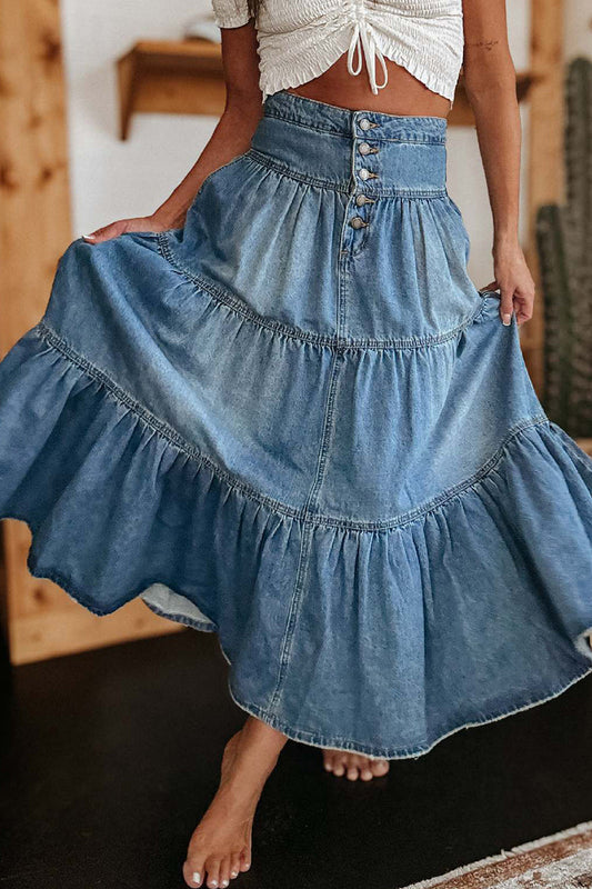 Casual Street Distressed Buckle Loose High Waist Type A Patchwork Bottoms