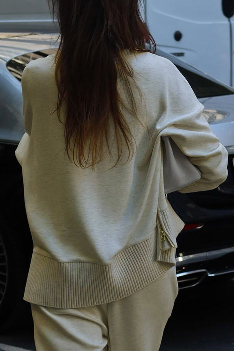 Conjunto informal de dos piezas con cuello alto, manga larga y bolsillo para la calle