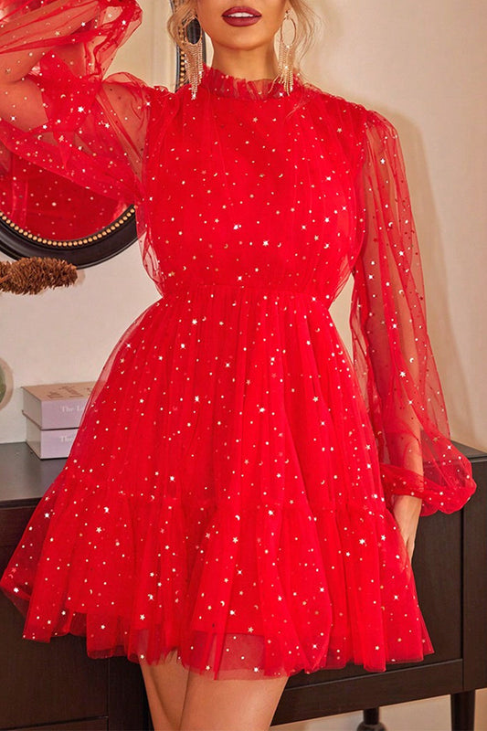 Vestidos de noche elegantes con lentejuelas y cuello redondo (3 colores)