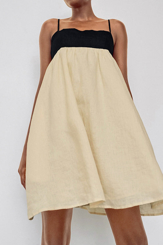 Casual Pocket Backless Contrast Square Neck Sling Dresses