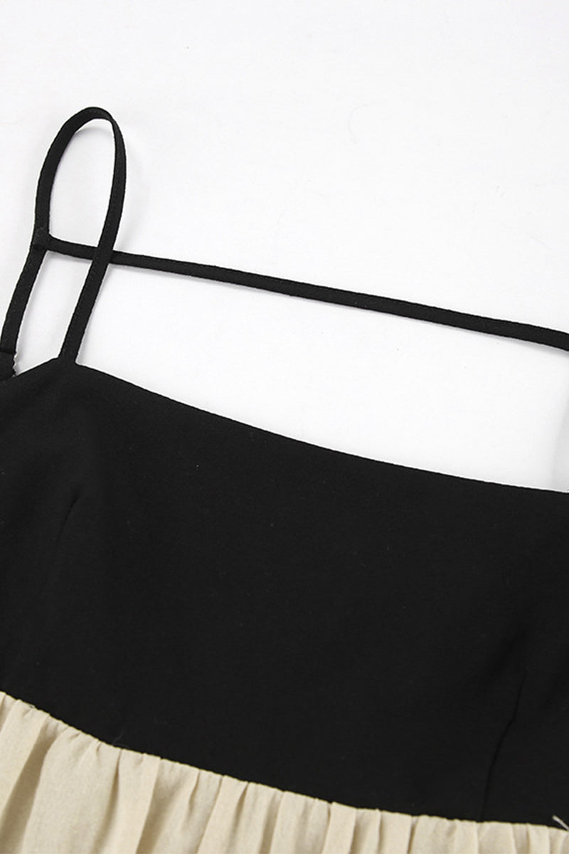 Casual Pocket Backless Contrast Square Neck Sling Dresses