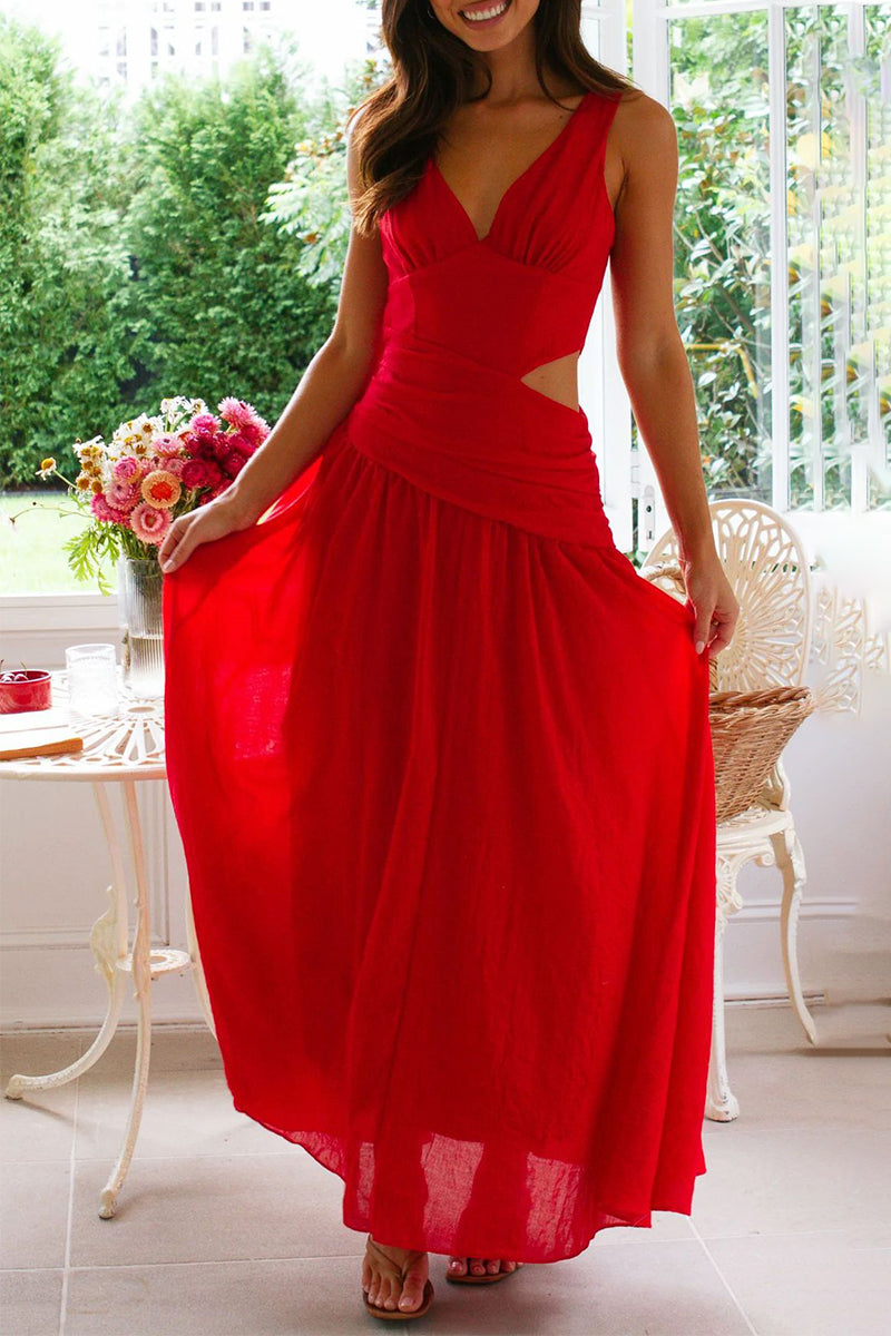 Sexy Hollow Out V Neck Sleeveless Dresses