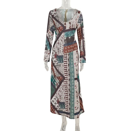 Long sleeve v neck contrast zip-up maxi dress | Festival Outfits Women