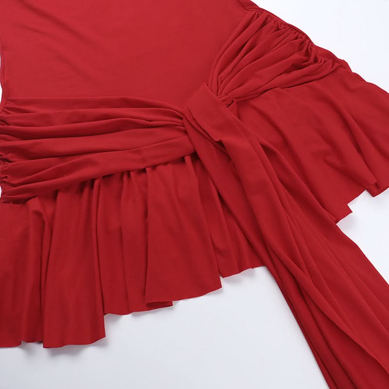 U neck solid knotted ruffle ruched cami mini dress | Festival Outfits Women