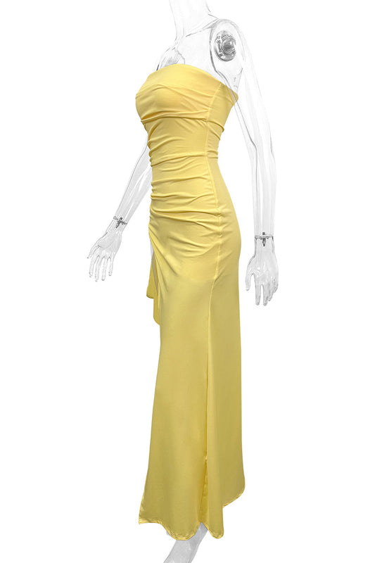 Sexy Slit Flounce Strapless Evening Dresses