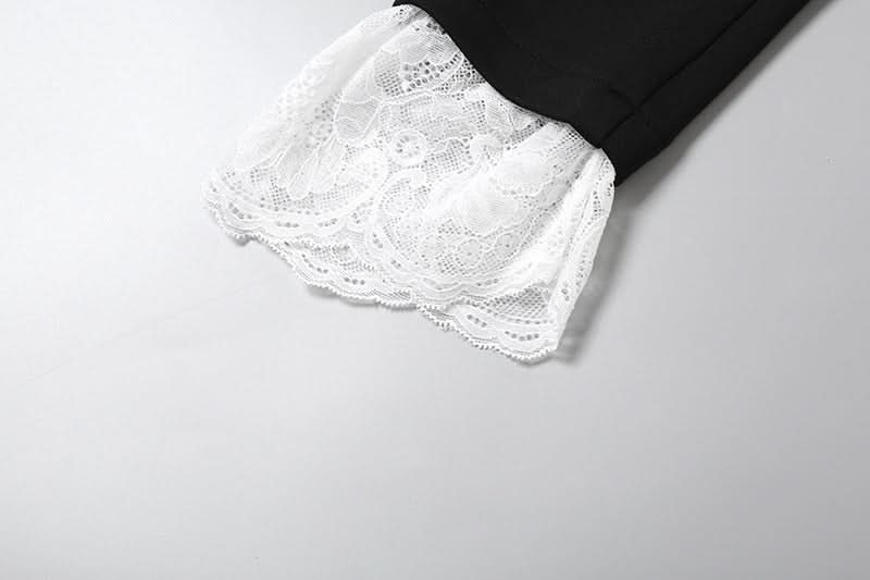 Turnover collar long sleeve lace hem bodysuit | Festival Outfits Women
