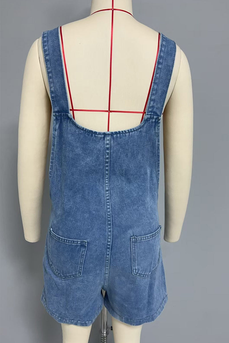 Casual Pocket Buttons U Neck Loose Rompers