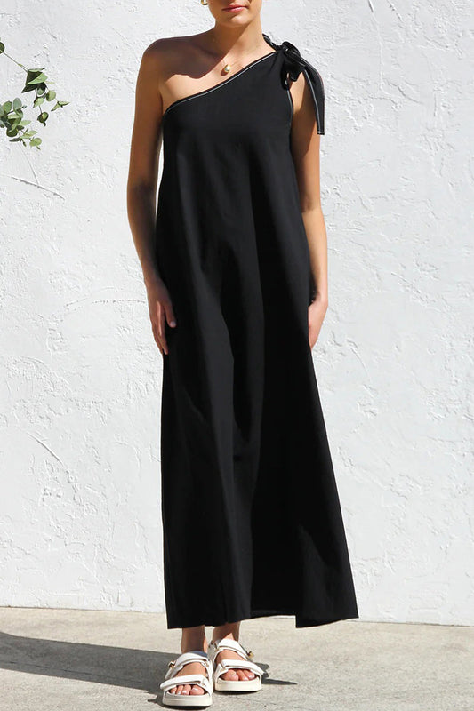 Casual Lace Up Irregular Sloping Shoulder Long Dresses