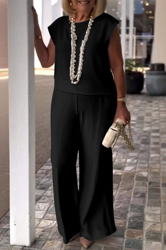 Conjunto informal de dos piezas con cuello redondo y manga corta (7 colores)