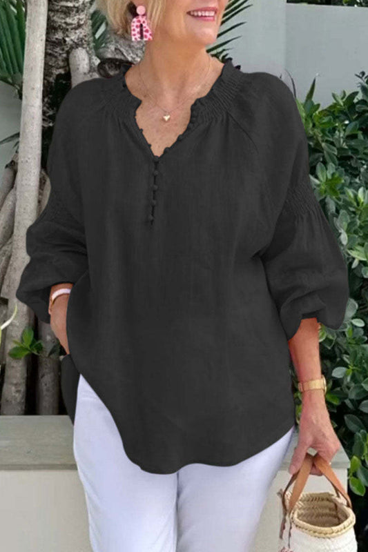 Casual Solid Color Buttons V Neck Tops(8 Colors)