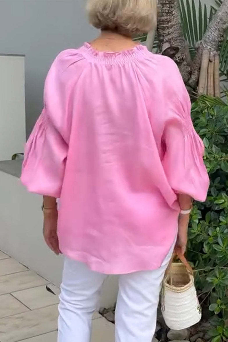 Tops casuales de cuello en V con botones de color sólido (8 colores)