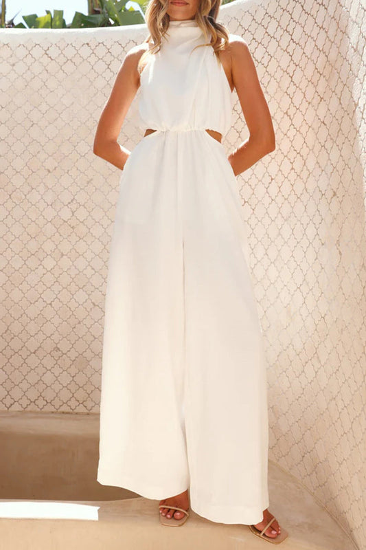 Casual Hollow Out Pocket Halter Loose Jumpsuits(4 Colors)