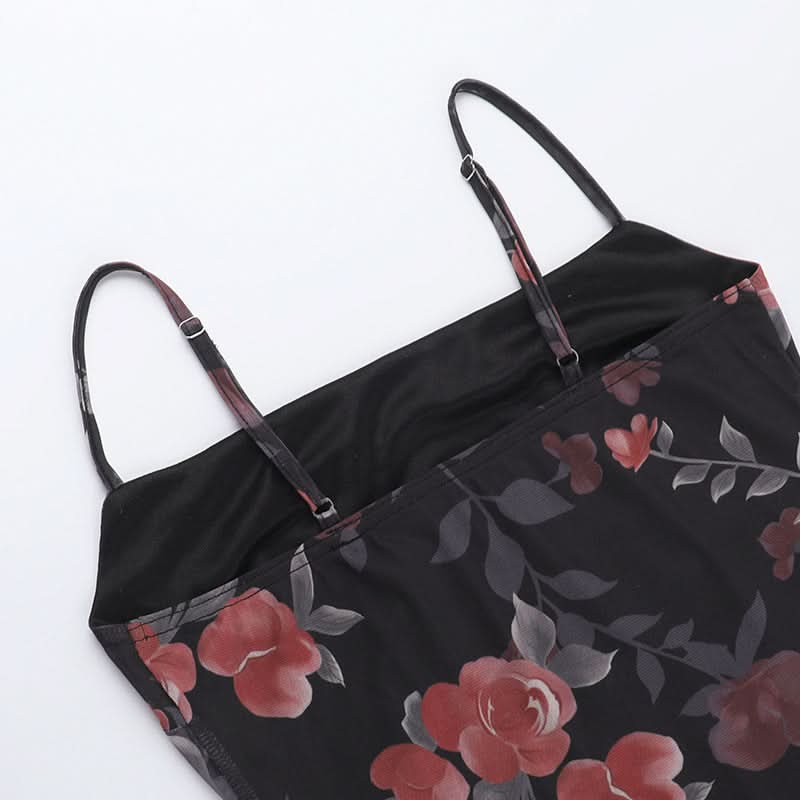 Flower print mesh cami maxi dress | Festival Outfits Women