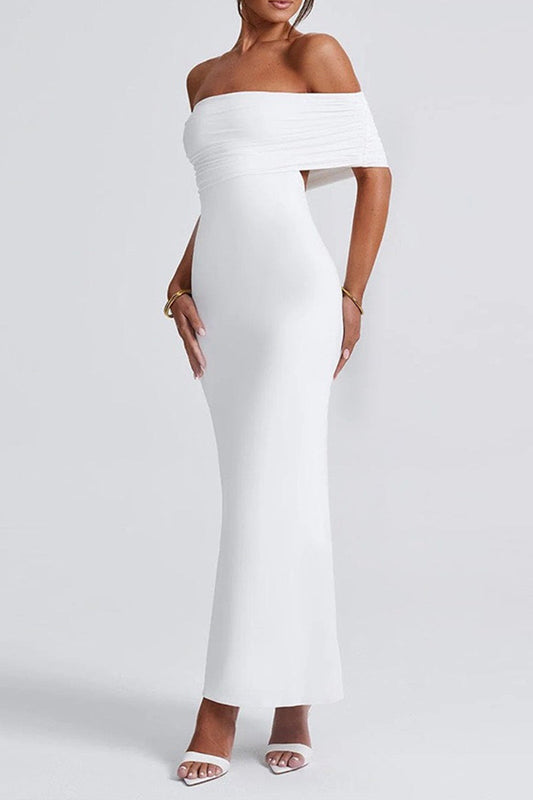 Sexy Solid Color Backless Off Shoulder One Step Skirt Dresses