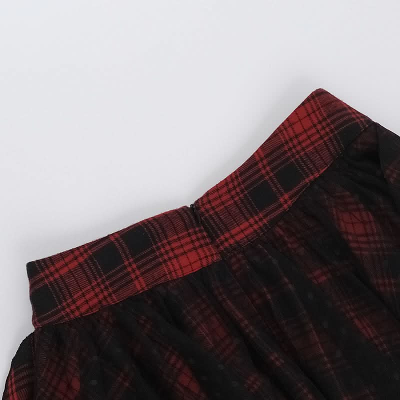 Plaid mesh irregular zip-up A line mini skirt | Festival Outfits Women