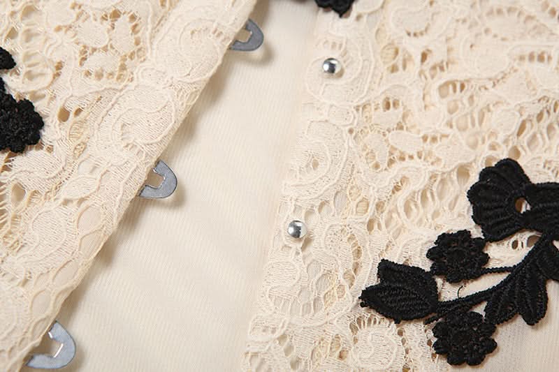 Off shoulder flower applique button top | Festival Outfits Women
