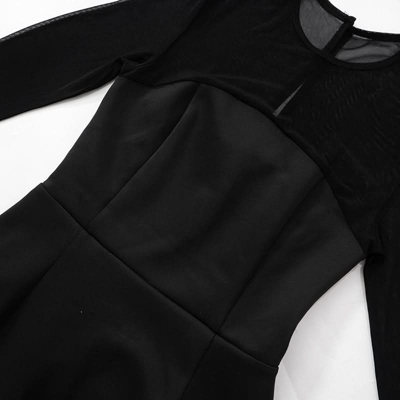 Long sleeve mesh patchwork button mini dress | Festival Outfits Women
