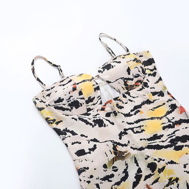 Tiger print hollow out cami cut out mini dress | Festival Outfits Women