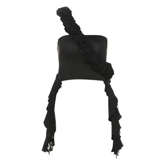 One shoulder irregular ruched ruffle top | Festival Outfits Women