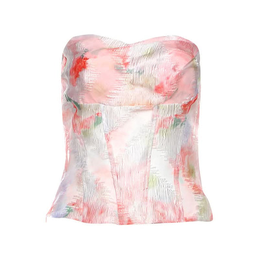 Print zip-up backless contrast tube top | Festival Outfits Women