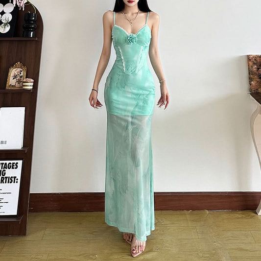 Flower applique contrast lace hem cami maxi dress | Festival Outfits Women